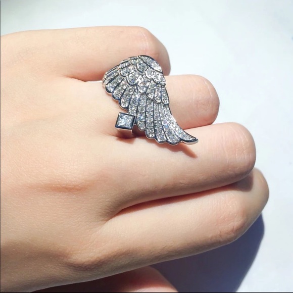 Feather 925  Silver  White Sapphire Ring - Picture 2 of 10